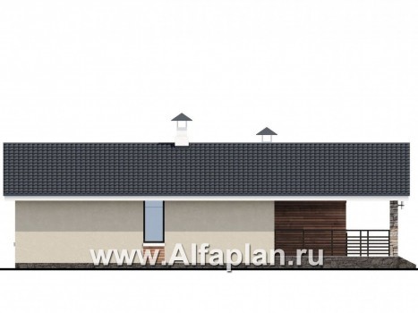 Проекты домов Альфаплан - «Родия» - одноэтажный коттедж с двускатной кровлей - превью фасада №3
