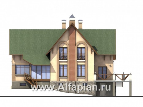 «Яблоко» - проект дома с мансардой, с цокольным этажом, для узкого участка с рельефом - превью фасада дома