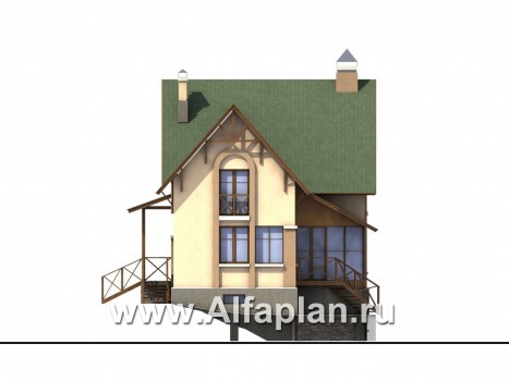 «Яблоко» - проект дома с мансардой, с цокольным этажом, для узкого участка с рельефом - превью фасада дома
