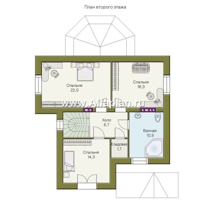 Проекты домов Альфаплан - «Ягерхаус» — загородный дом с пирамидальной кровлей - превью плана проекта №2