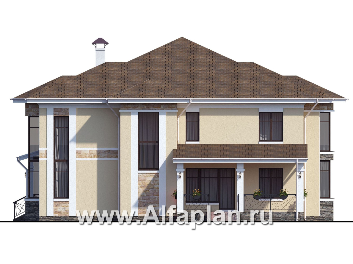 Проекты домов Альфаплан - Особняк с двусветным эркером гостиной - изображение фасада №2
