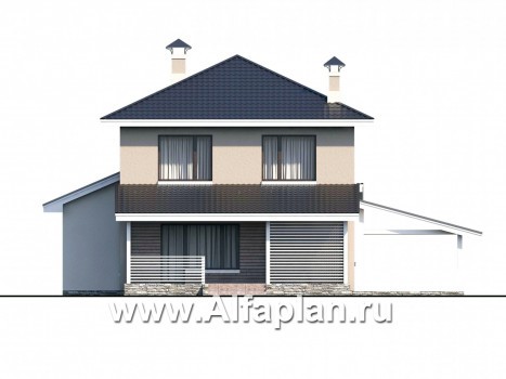 Проекты домов Альфаплан - «Сердцеед» - оригинальный и компактный коттедж с гаражом-навесом - превью фасада №4