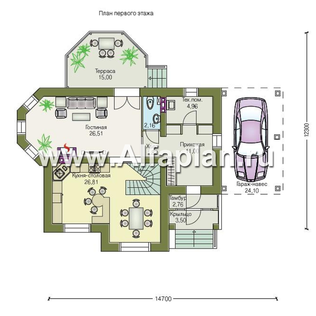 Проекты домов Альфаплан - «Эйваро»- проект коттеджа с двусветной  столовой - изображение плана проекта №1