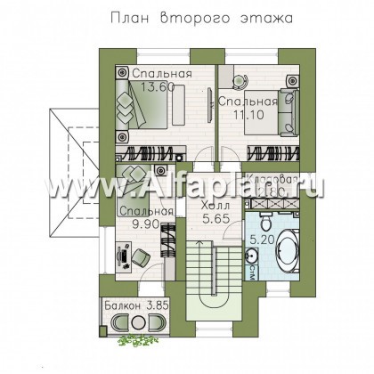 Проекты домов Альфаплан - "Рациональ" - Компактный коттедж для узкого участка - превью плана проекта №2