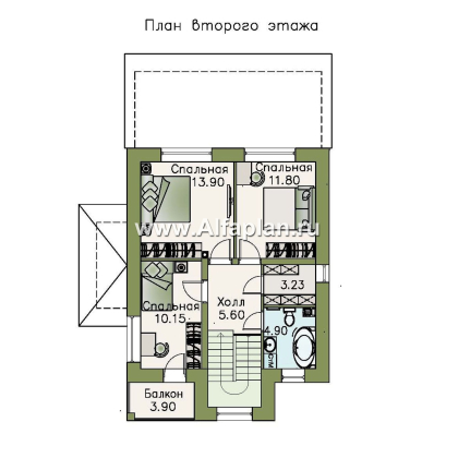 Проекты домов Альфаплан - «Рациональ» - компактный коттедж с полным по высоте вторым этажом - превью плана проекта №2