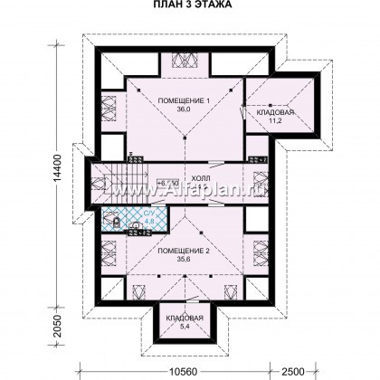 Проект двухэтажного дома с мансардой, планировка с гостевой и спальней на 1 эт, с террасой и с цокольным этажом - превью план дома