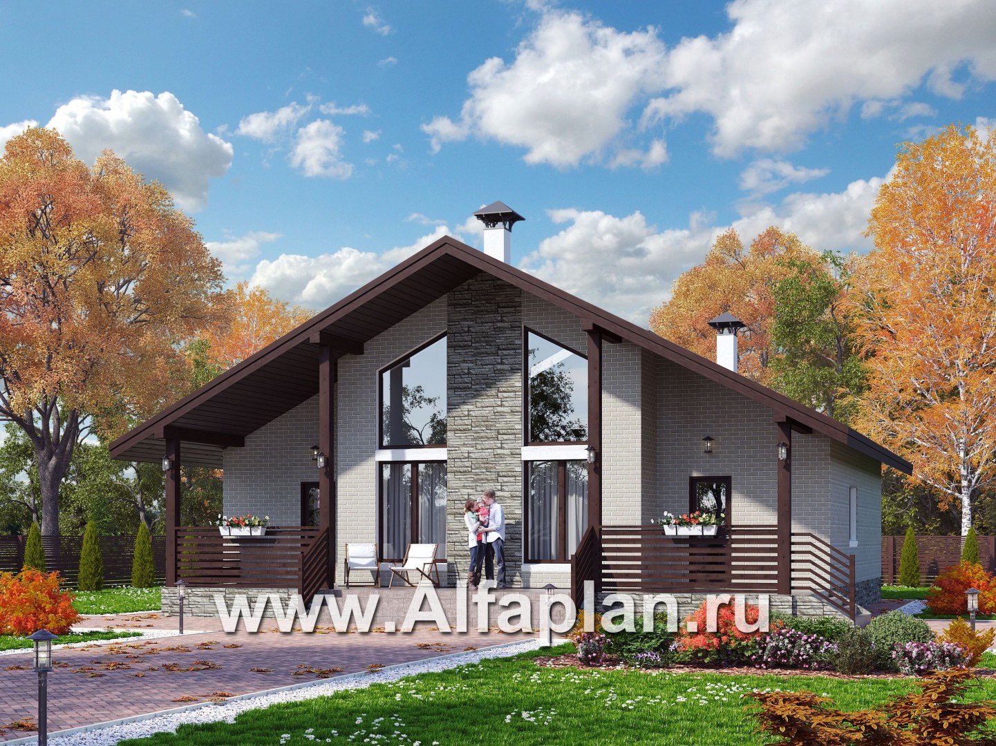 Проекты домов Альфаплан - Кирпичный дом «Моризо» - шале с двусветной гостиной - основное изображение