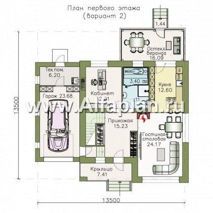 «Орбита» - проект двухэтажного дома, планировка с сауной, с террасой и с гаражом, в современном стиле - превью план дома