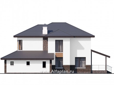 «Ирида» - проект двухэтажного дома с балконом и с террасой, планировка с кабинетом на 1 эт, с гаражом на 2 авто - превью фасада дома